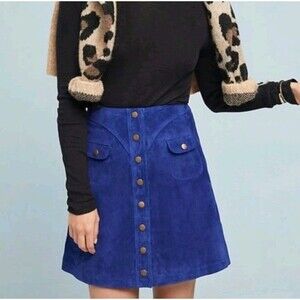 Anthropologie Skirt Women’s Leather Suede Mini Size 12 Blue